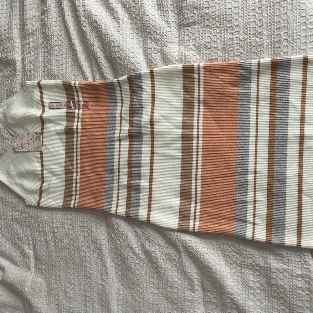 Striped Dress in White, Brown, and Gray